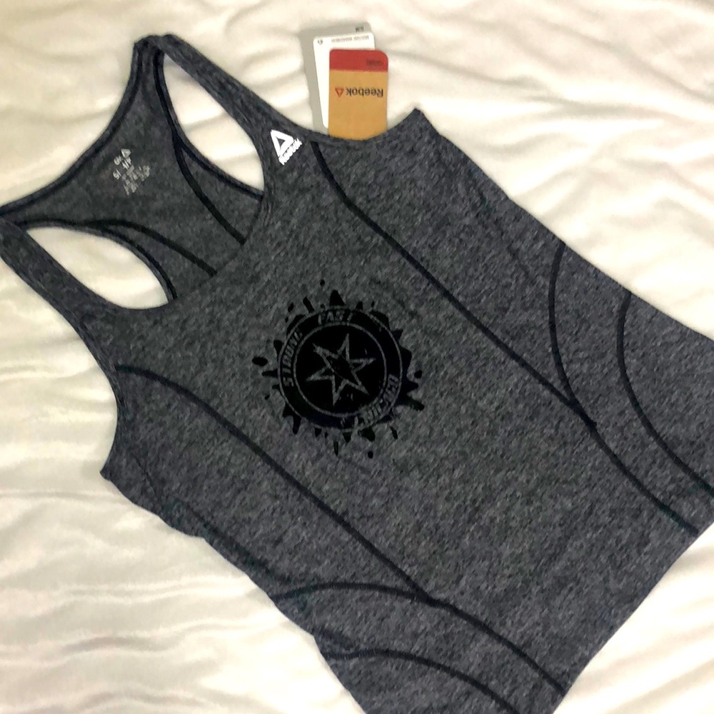 Reebok performance racer back tank top, Heather black, women Small and Medium
